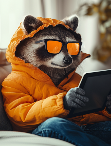 Un personnage avec des lunettes et une veste orange travaillant sur une tablette, illustrant l’importance du marketing de contenu en 2024.